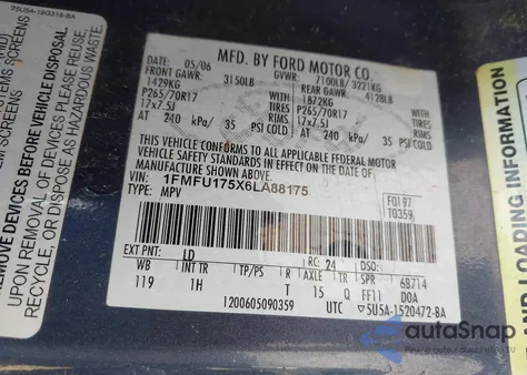 2006 Ford Expedition Eddie Bauer/King Ranch z USA, uszkodzony, nr VIN 1FMFU175X6LA88175